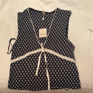 Free People Black and White Sleeveless Blouse